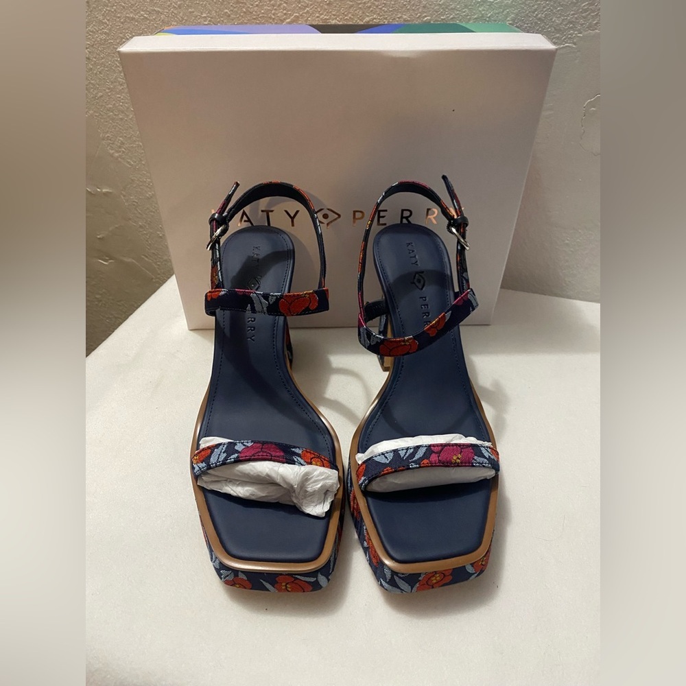 Katy Perry Collections Navy Floral Ankle-Strap Sandals